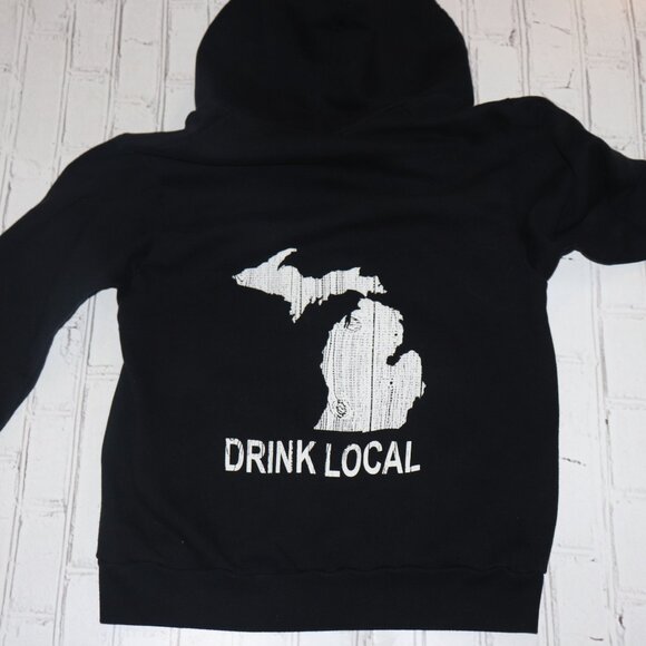 Drink Local Michigan The Cabin Bar & Grill Linwood, MI Hooded Sweater Size Med - Picture 1 of 5
